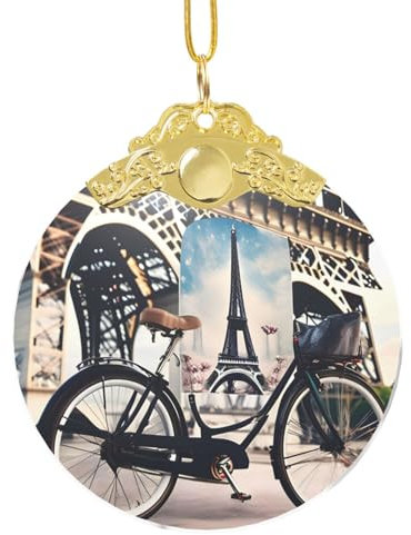 Romántica Torre Eiffel de París con diseño de bicicleta redonda de cristal para colgar en el árbol de Navidad, adornos de Navidad para fiestas de Navidad, decoración del hogar, regalos