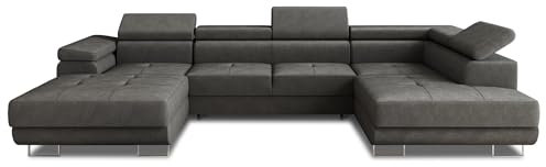 Wohnlandschaft Caris U mit Schlaffunktion und einstellbare Kopfstützen, Ecksofa mit Zwei Bettkästen, Couch, Sofa, Bettsofa (Graphit (Kronos 22), Ecksofa Links)