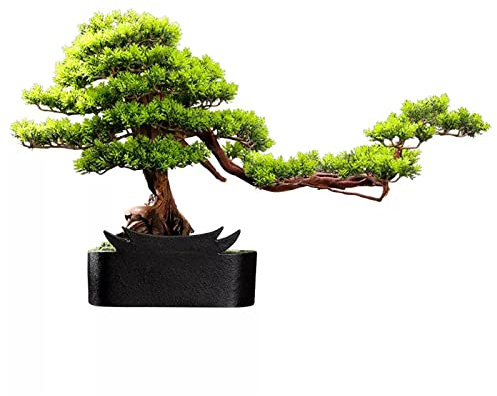 LXJBBD Japanese Pine Bonsai Artificial Tree In Black Pot - Faux Bonsai Fake Plant For Home Decor, Office Desk, Zen Garden Décor - Indoor Artificial Plants Display