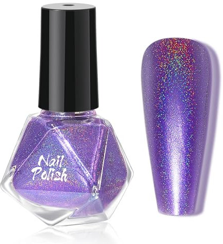 Smalto olografico laser – 8 ml ad asciugatura rapida glitter Shimmer Glitter Nail Polish – smalto olografica brillante senza lampada UV per nail art brillante (viola)