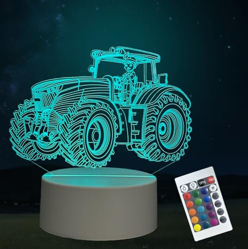 LELYFIT Nachtlicht für Traktor, mit Fernsteuerung,16 Farbwechsel Touch Switch Tisch Schreibtisch Dekoration Lampen, ein Geschenk für Familie, Freunde und Kinder (16 Farben Traktor)