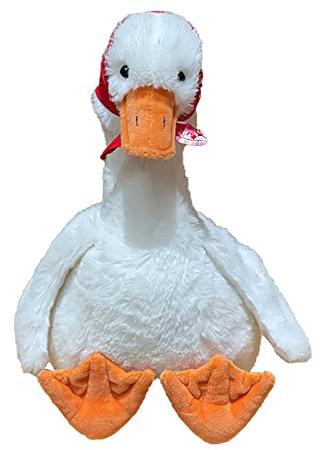 35cm Gans Kuscheltier Klein Weiß Plüschkissen, Weich Kuschelig Gans Plüschtier Ente Puppe Stofftier Gänse Plüsch Bauernhof Kissen Puppe, das Drücken des Halses Macht EIN Geräusch