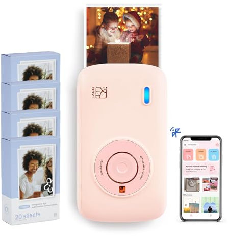 HPRT CP2100 Micro Portabler Fotodrucker für iPhone und Android Instant Fast Farbdrucker Bluetooth 5.0, Typ-C Aufladung Thermosublimations-Farbtechnologie, inkl 90 Blatt 53x86 mm Fotopapier