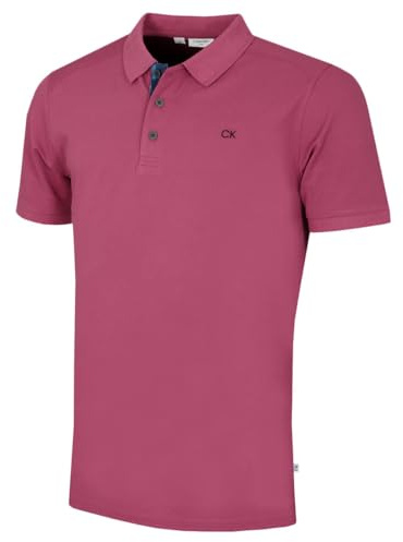 Calvin Klein Mens 2026 Campus 3 Button Ribbed Collar Golf Polo Shirt