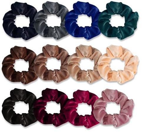 12 Stück Scrunchies - Haargummi Damen 11-20cm - Premium Samt Material - Elastische Haargummis - Für Damen und Mädchen Haarschmuck (12 Farben)