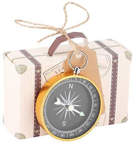 20 Bussole e Blank Tag Mini Valigia Bomboniere da Matrimoni da, con Caramelle Che Piegano L'occasione a Tema per Bambini da Sposa (GOLD)