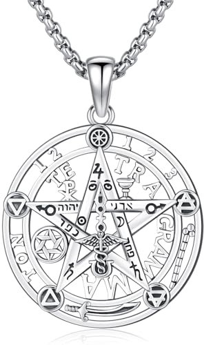 Friggem Collar Pentagrama de Plata de Ley 925 para Hombre Mujer, Colgante Tetragramaton Pentagrama Joyería Amuleto Regalos (Collar Tetragramaton-A)