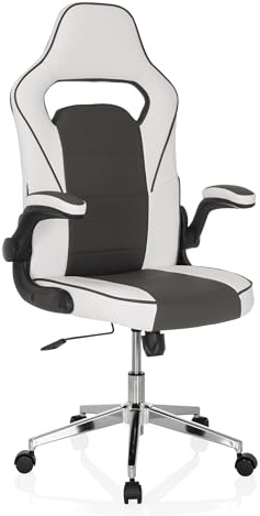 MyBuero Drehstuhl Gaming Stuhl mit klappbaren Armlehnen Game Sport PRO Kunstleder Bürostuhl Sportsitz, gepolstert, Weiß/Dunkelgrau