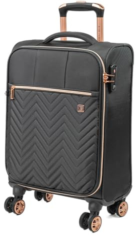 Gino Ferrari Luggage Softside Suitcase with Wheels - Soft Shell Travel Wheeled Cases | Softer Premium Detailed Suitcases for Holidays, Breaks and Getaways (Black, Cabin)