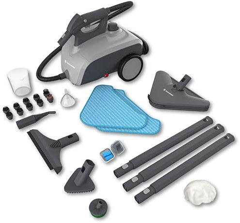 Techweise Dampfreiniger TS1 – 3,6 bar Hochdruck, 40 Min. Dauerdampf – 1,5 l Tank, 1.500 W Leistung – 24-teiliges Zubehör für Böden, Küche, Bad & mehr, steam cleaner & Desinfektionsgerät