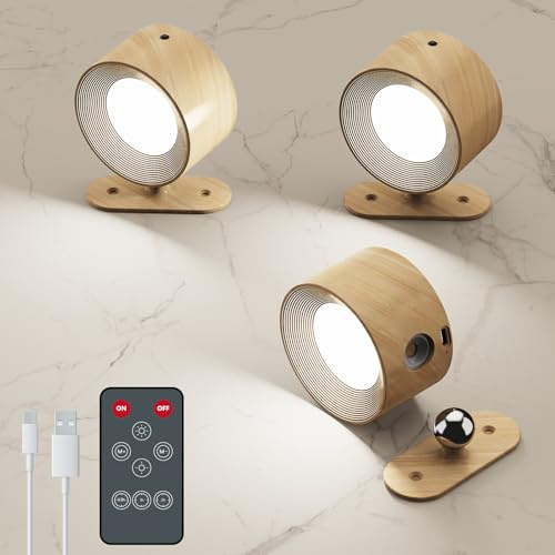 Coollamp LED Battery Operated Wall Lights, 3 Pack Wall Lamp with 2 Remote Control Color Modes 3 Brightness Levels 360°Rotate Magnetic, Reading Lights for Living Room Bedroom