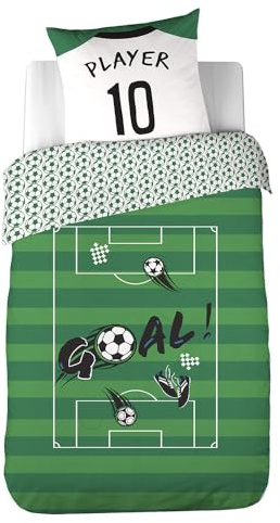 CÔTE DECO Parure de Lit Foot Garçon Vert 140x200cm - Microfibre - 2 Pièces | 1 Housse de Couette 140x200cm + 1 Taie d'Oreiller 63x63 cm, pour enfant