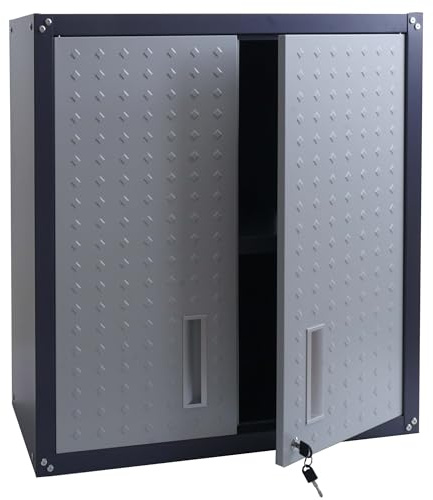 Mendler Hängeschrank HWC-O52, Wandschrank Lagerschrank Bücherschrank, abschließbar Stahl 77x77x31cm - hellgrau/dunkelgrau