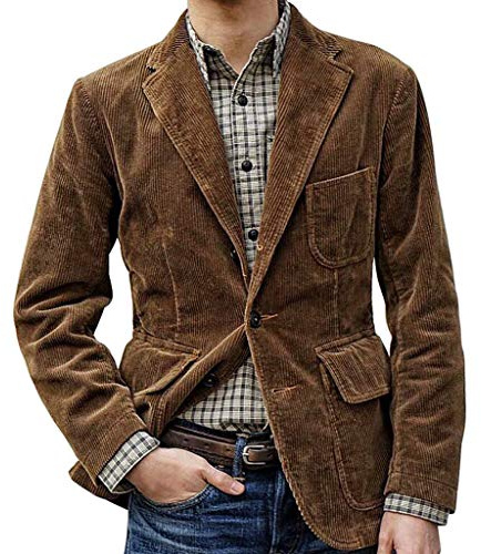 Generisch Men's Corduroy Jacket Blazer Long Sleeves Lapel Cord Blazer Slim Fit Modern Suit Jacket Retro Jacket Leisure 2 Buttons Single Breasted Plain Casual Coat for Business Wedding Leisure, khaki