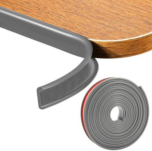 Oiieco U-Shape Furniture Edge Banding Self Adhesive TPE Flexible Edge Protector, Tape Edge Guards Edging Trim for Countertop Cabinet Shelf Restoration 15mm*5m - Gray