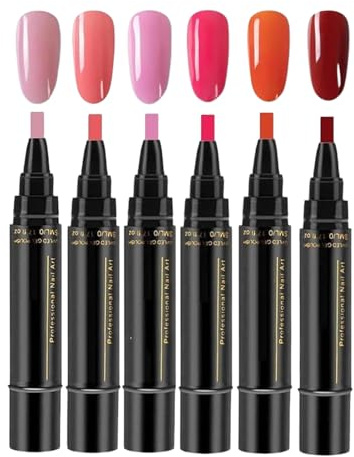 6PCS Polish Nail Polishs Pens, Nail Varnish Pens Gel Nails Polish Pen Set, DIY Nails Varnish Pen, Non UV Gel Crafts for Girls and Ladies