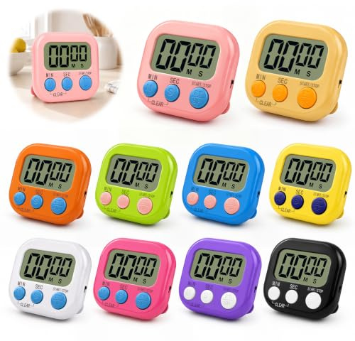 ZMCVOE Küchentimer Magnetisch, 10 Stück Digitaler Timer mit LCD Display, Eieruhr Digital mit Klappbarem Ständer, Kurzzeitwecker Digital, Digitaler Küchentimer für Kochen Büro Klassenzimmer Sport