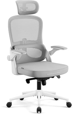 Diablo V-Light Ergonomischer Bürostuhl Netzrücken Atmungsaktiv Verstellbare Lordosenstütze 3D Armlehnen Kopfstütze Wippmechanik Bis 110 kg Hellgrau