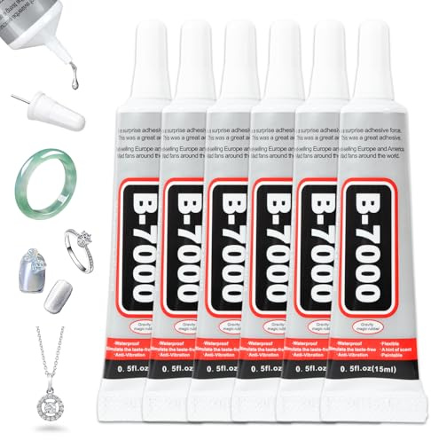 15ML B7000 Jewelry Glue, 6PCS Super Rhinestone Glue, B-7000 Clear Craft Glue for Jewelry Making, Multi-Function Bedazzling Glue for Clothes, Fabric, Cell Phones, Rubber, Wood, Leather, Rhinestones