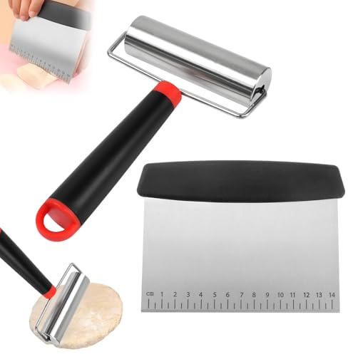 Teigroller Edelstahl Teigrolle Klein Nudelholz Metall Teigroller mit Griff | 19 cm x 11,6 cm Rolling Pin mit Teigschaber für Pizza Fondant Kuchen Teig Zuckerguss