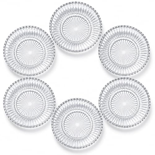 Vessler 6er Set Klassische Untertassen aus Glas – Ø 12 cm Rund & Transparent – Spülmaschinenfeste Glasunterteller für Dessert, Nachmittagstee & Gastronomie