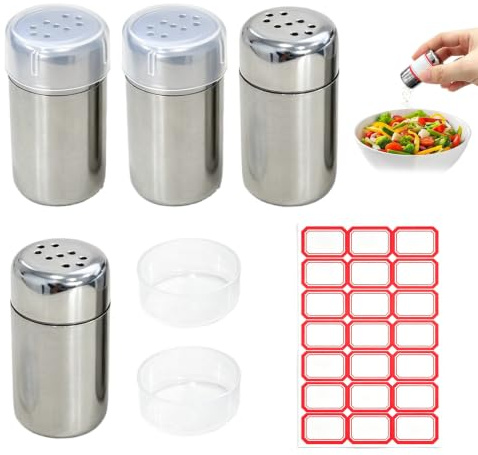 Zlokdraxy 4 mini saleros viaje, 15ml, inox, tapa, agujeros S | inoxidable alimentario, 15ml compacto, agujeros S anti-fugas, ligero 18g, para camping y viajes