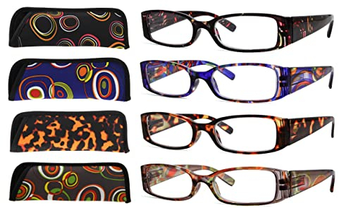 Eyekepper Pack de 4 Gafas de Lectura Color con Bolsa de Almacenamiento, Lector de Moda Femenina +2.25