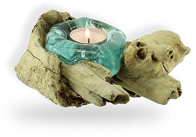 Budawi® Teakholzwurzel Deko Wurzel mit Glas für Windlicht Teelicht Einzelstück Teelichthalter Holz