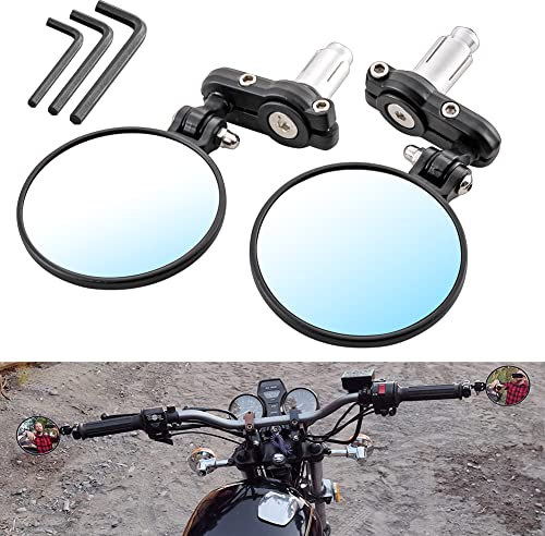 KATUR Motorrad Rückspiegel Motorrad 7/8in 22mm Runde Lenkerende Rund Faltbare Blindsight Seite Konvexen Spiegel Für Harley Davidson Honda Inder Kawasaki Suzuki Triumph und Yamaha