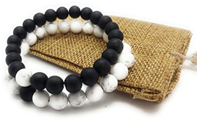 Garauloup Bracelet Couple Yin/Yang Noir et Blanc en Perles - Bijoux Fantaisie pour Hommes et Femmes - Cadeau Saint-Valentin et Anniversaire