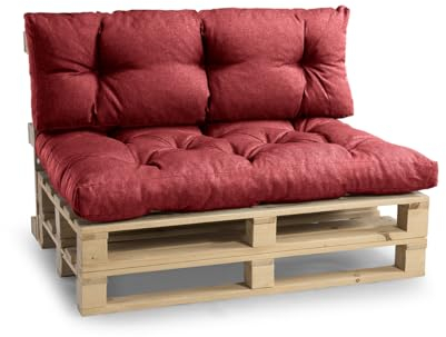 Gutekissen Palettenkissen, Gartensofakissen, Gesteppte Kissen gefüllt mit granuliertem Poulirette-Schaum, viele Farben und Größen PPI (Set (Sitzkissen 120x80 +Rückenlehne 120x40), Rot)