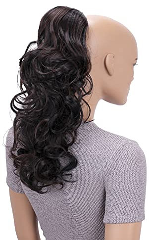 CAISHA 45cm Lang Haarteil Zopf Pferdeschwanz Haarverlängerung Mit Kordelverschluss Voluminös Gelockt Schwarz Dunkelbraun Mix PH34