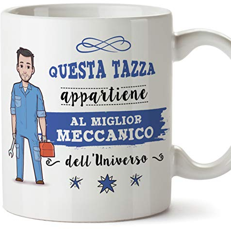MUGFFINS (Taza en Italiano) Tazas Originales Originales de café y Desayuno para Regalar Trabajadores y Profesionales. Esta Jarra Pertenece a la Mejor mecánica del Universo: Cerámica 350 ml.
