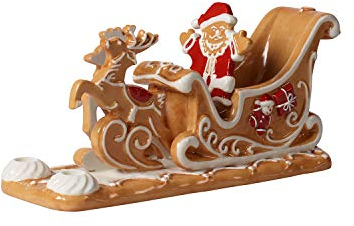 Villeroy & Boch - Winter Bakery Decoration Lebkuchenschlitten, dekorativer Kerzenhalter aus Hartporzellan in traditioneller Backform, braun/weiß