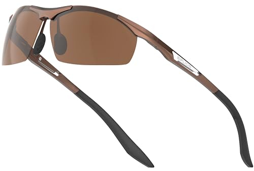 SIPLION Herren Sportbrille Polarisierte Sonnenbrille Treiber Glasses Sonnenbrillen Al-Mg Metallrahme Ultra leicht (8729Braun/Non-Verspiegelt Linsen) UV400 CAT 3 CE