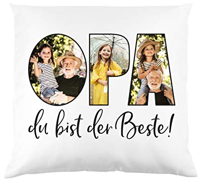Herz & Heim® Außergewöhnliches Fotokissen mit eigenen Fotos für Mama und Papa, Oma oder Opa Bester Opa