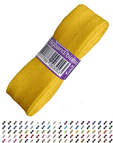 Sandras-Bastelladen Schrägband/Einfassband Baumwolle Uni gefalzt 3m x 20mm 645-Sonnengelb