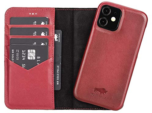 Solo Pelle Lederhülle kompatibel für iPhone 12 Mini in 5.4 Zoll abnehmbare Hülle (2in1) inkl. Kartenfächer für das original Apple iPhone 12 Mini (Vollleder Rot Effekt)