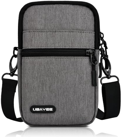 UBAYEE Sac Téléphone Portable Unisexe, Petit Pochette à Bandoulière pour Téléphone et Passeport avec Poche de Blocage RFID - Gris