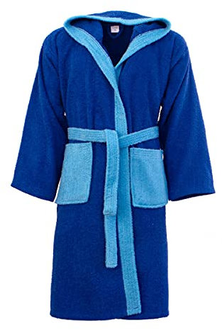 Morbidissimi Accappatoio Spugna Adulto Bicolor Con Cappuccio, Cinturino e 2 Tasche, Accappatoi Uomo Donna Morbidi 400 gr/mq Puro Cotone Y780 (Accappatoio Blu Royal-Celeste, L)
