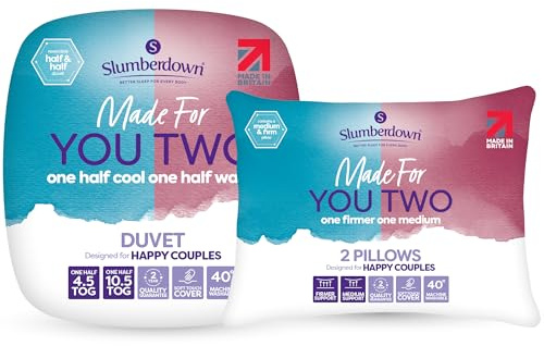 Slumberdown Made For You Two Double Duvet & 2 Pillows - Half 4.5 & Half 10.5 Tog Double Quilt for Couples with Different Sleep Temperatures | UK-Made, Non-Allergenic, Washable (200 x 200cm)