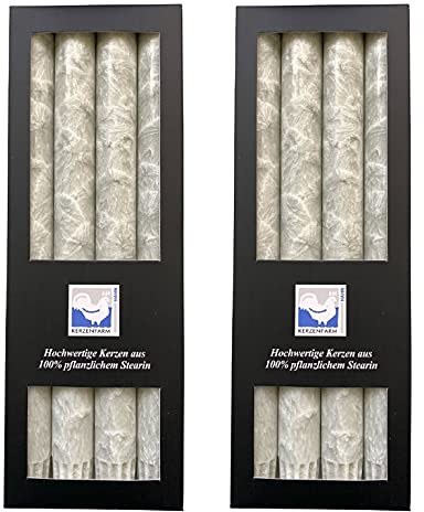 Kerzenfarm Hahn 8 Stearin-Stabkerzen - 8er Set (2x4 STK.) 22 x 250 mm | Taupe - pflanzliche Tafelkerzen Echtwachs