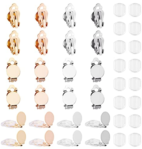 UNICRAFTALE 32 Stück Ohrring Clip 4 Farben Clip-On Ohrring Konverter Edelstahl Runde Flache Rückseite Tray Ohrring Clips Mit 32 Stück Ohrring Pads Nicht Durchbohrte Ohrringe DIY Ohrringherstellung