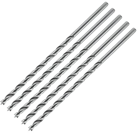 ENT 50404 HSS-G Holzspiralbohrer Ø 4 mm im 5er-Pack, extra lang 150 mm, mit Zentrierspitze und Vorschneider, NL 100, Schaft zylindrisch