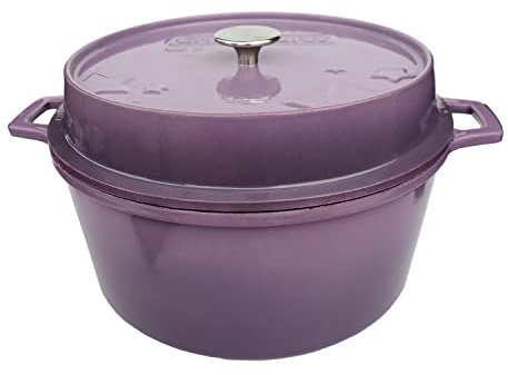 Grillfürst farbig emaillierter Dutch Oven ca. 9 Liter Fassungsvermögen - stabil stehender Gusseisentopf ohne Füße, lilafarbene kratzfeste Emaillierung, multifunktional, ca. 21 x 40,4 cm, DO9