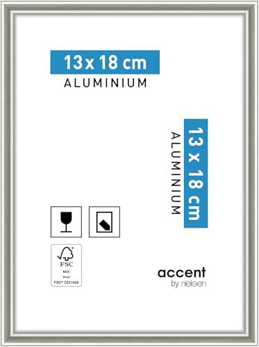 accent by nielsen Bilderrahmen, 13 x 18 cm, Aluminium, Champagner matt, Fotorahmen zum Auftstellen und Aufhängen im Hoch- & Querformat, Echtglas, Accent