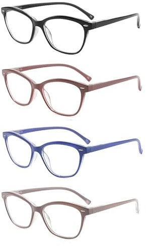 Yuluki 4 Pack Reading Glasses Blue Light Blocking,Fashion Ladies Spring Hinge Computer Readers,Anti Eyestrain/Glare Eyeglasses for Women +0.75