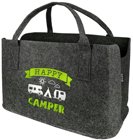 GILDE Filztasche 'Happy Camper', 25 x 40 x 26 cm, dunkelgrau