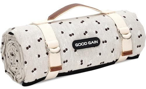 Extra große Picknickdecke mit Tragegurt, übergroß, 198,1 x 144,8 cm, wasserdicht und sanddicht, tragbare Campingmatte, Outdoor-Strandmatte, drinnen (braun)
