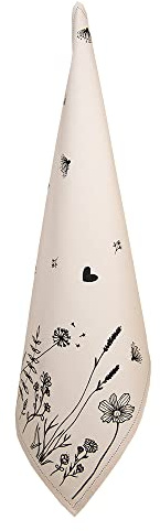 Clayre & Eef Geschirrtuch 50x70 cm Beige Schwarz Baumwolle Blumen Küchentuch